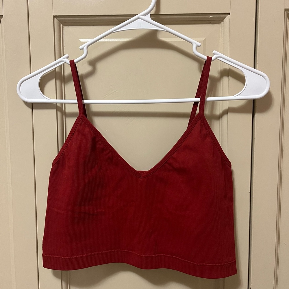 garage plain red cropped tank top